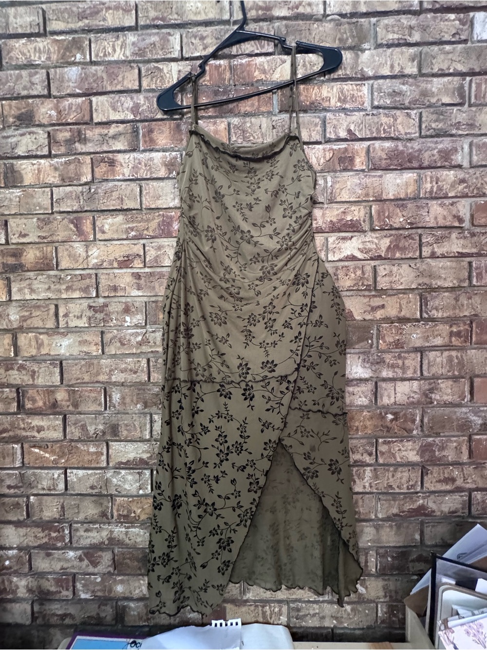 Y2k mesh patchwork velvet flower midi dress